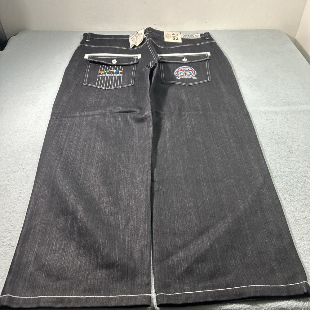 Y2k Raw Blue Premium Beyond Baggy Jeans 42x32 Embroidered Deadstock Wide Loose